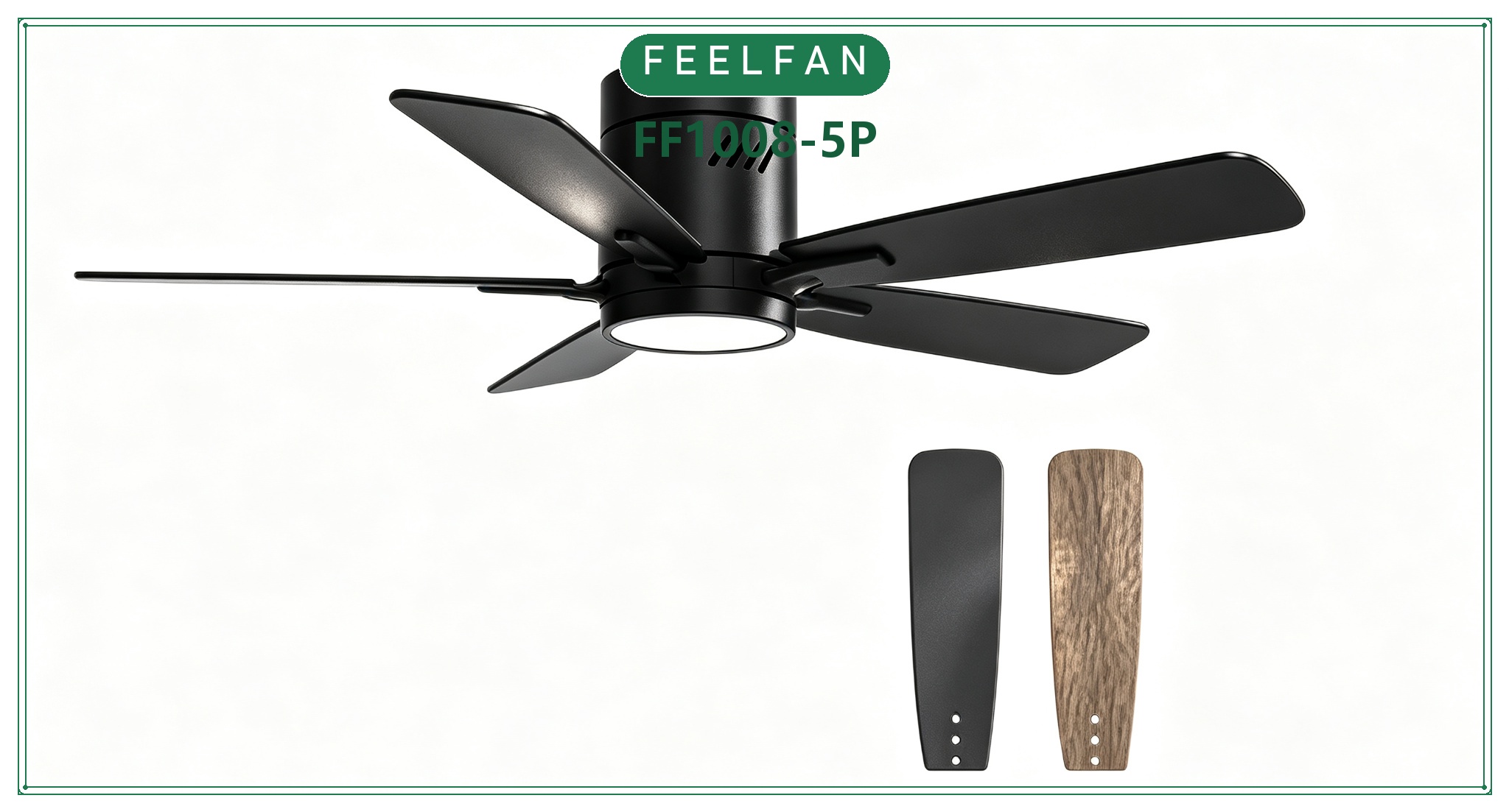 FEELFAN FF1008-3P / FF1008-5P 3 & 5-Blade Low Profile BLDC Ceiling Fan with LED Light variant 6 — Black