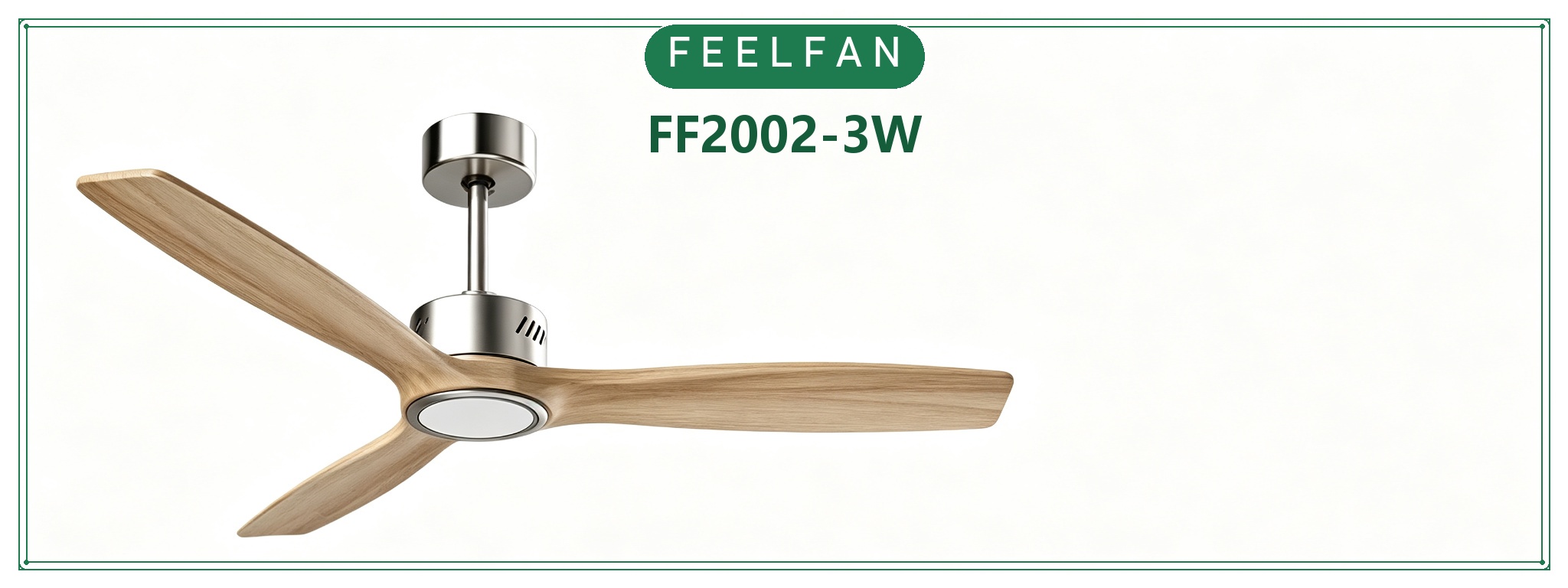 FEELFAN FF2002-3W 3-Blade Solid Wood BLDC Ceiling Fan with LED Light variant 2 — Nickel