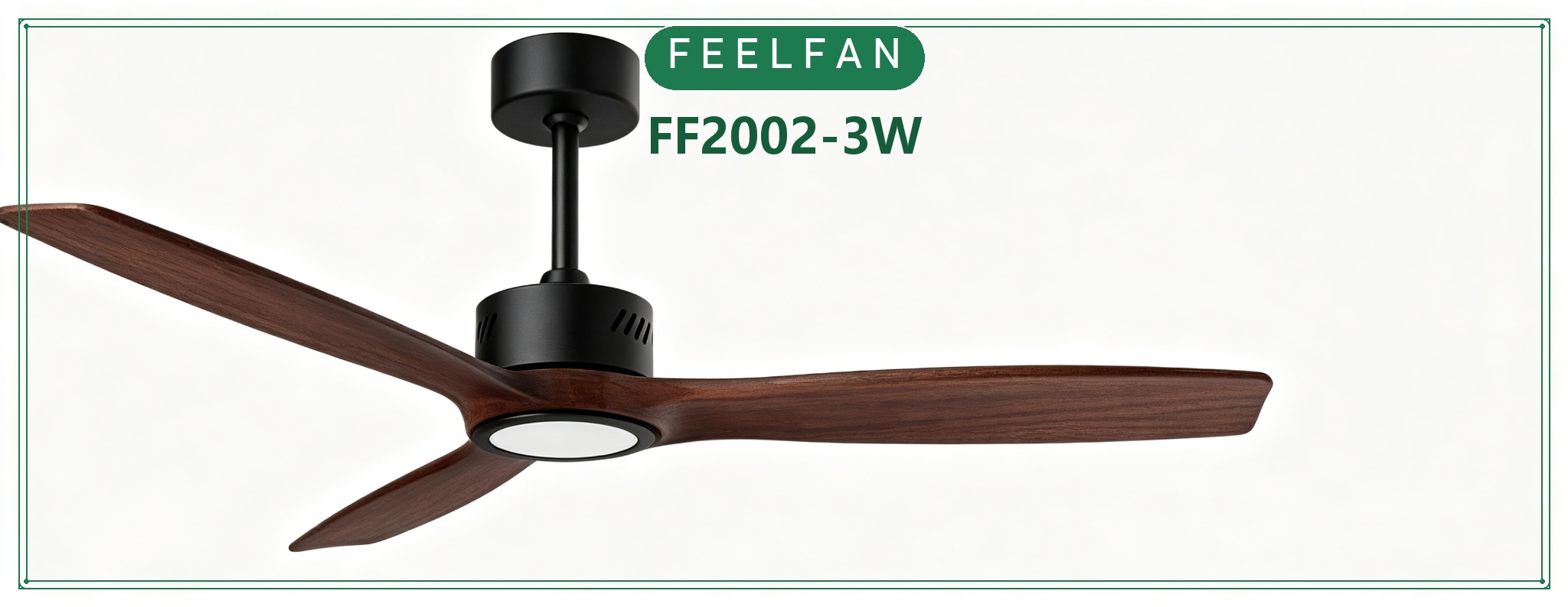 FEELFAN FF2002-3W 3-Blade Solid Wood BLDC Ceiling Fan with LED Light variant 3 — Black