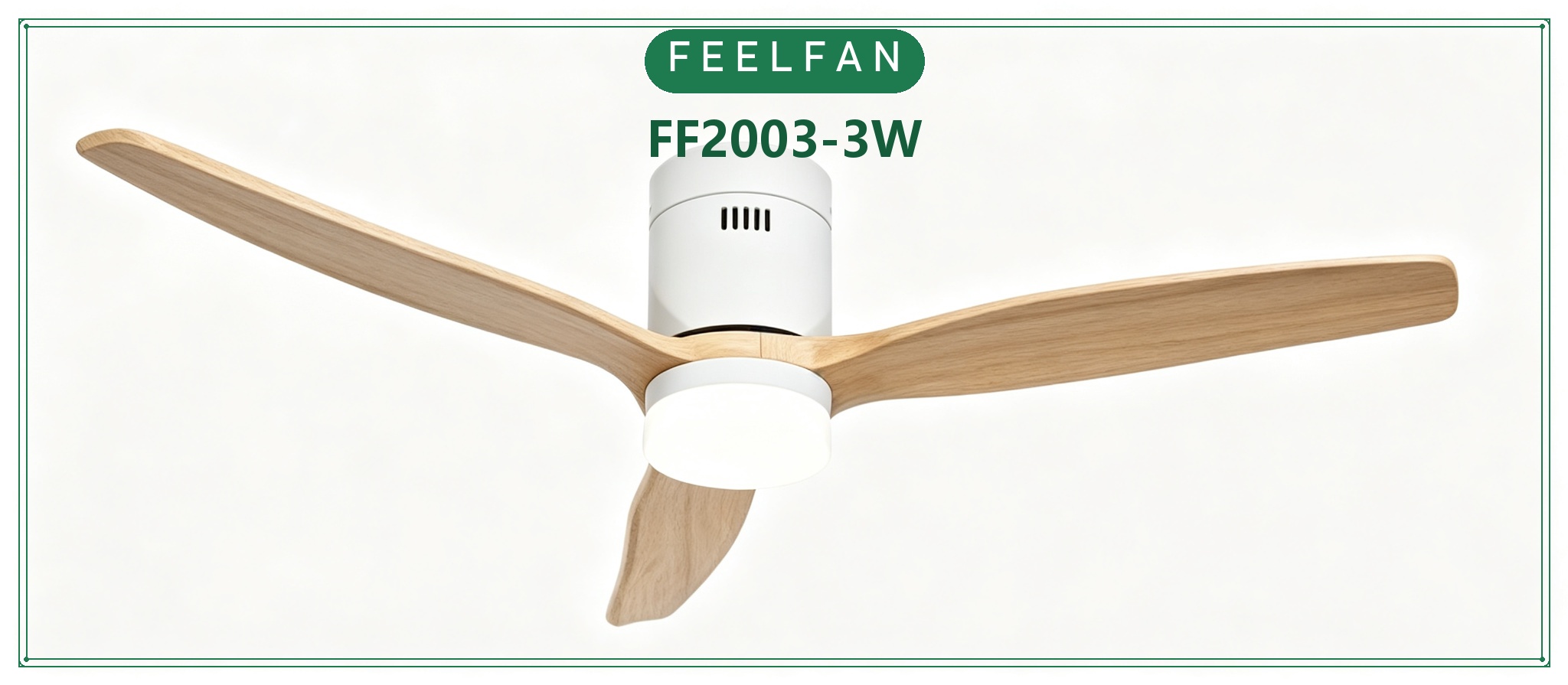 FEELFAN FF2003-3W 3-Blade Solid Wood Low Profile BLDC Ceiling Fan with LED Light
