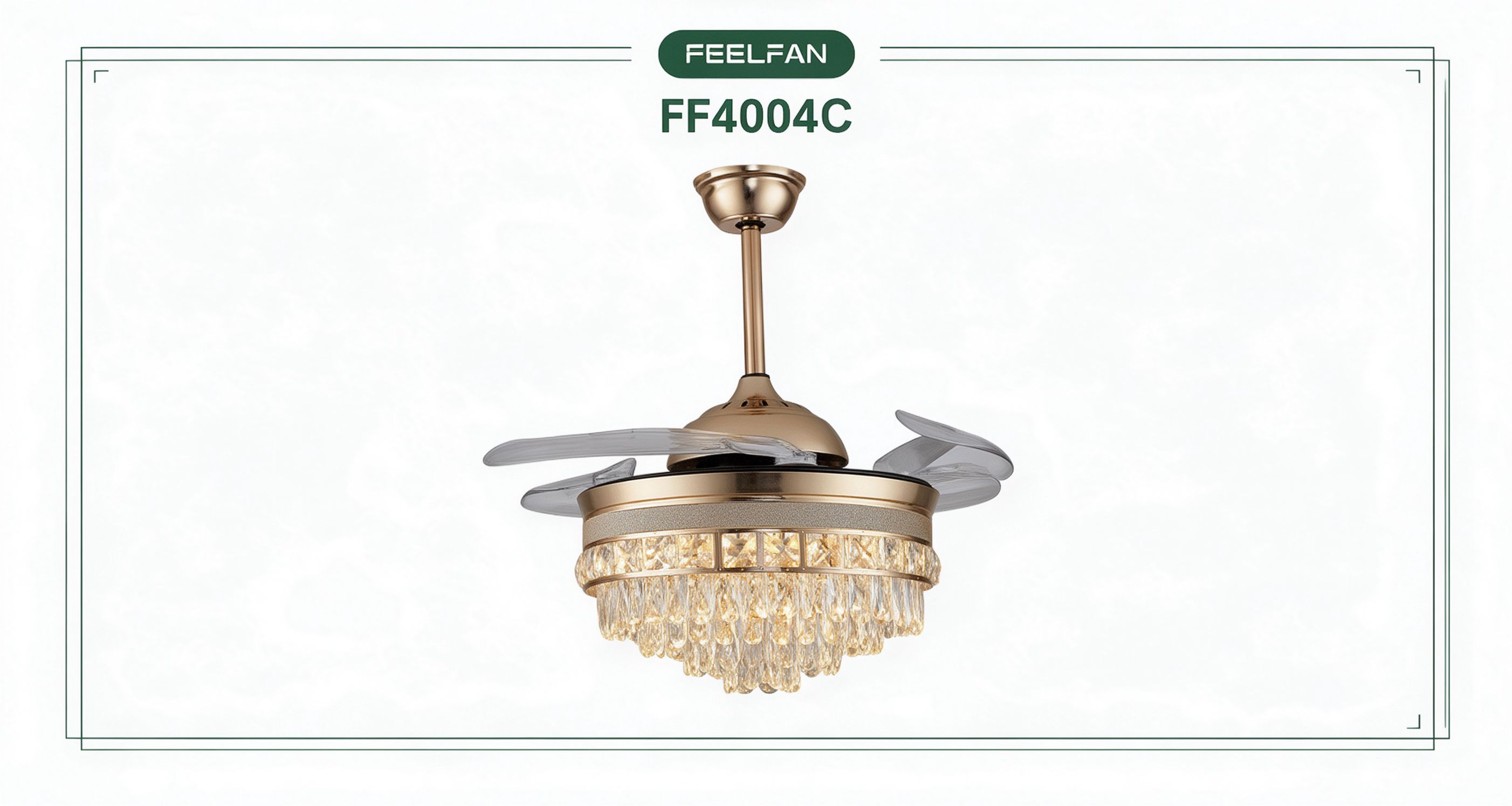 FEELFAN FF4004C 42" 4-Blade Crystal Retractable BLDC Ceiling Fan with LED Light variant 2 — Gold